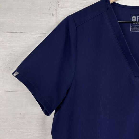 Figs Casma‎ Scrub Top Women L Navy Blue Three Pocket Short Sleeve Nurse Medical - Picture 4 of 14